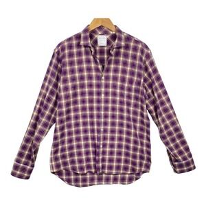 Billy Reid Pink Blue Plaid Standard Cut Long Sleeve Button Up Shirt Size Large